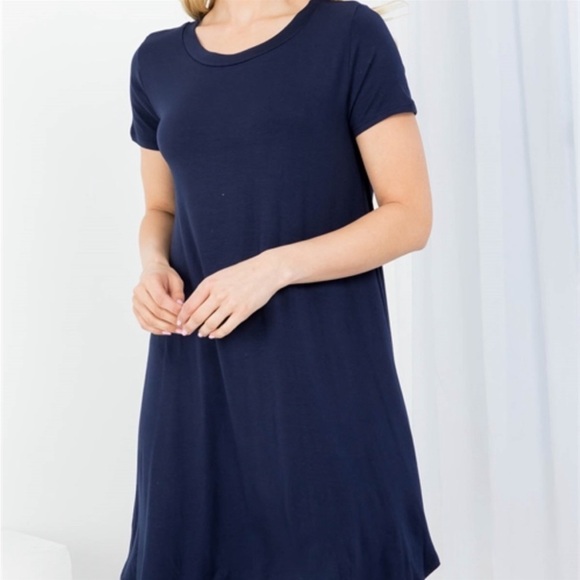 Navy Round Neck Ruffle Shirt dress sz S-m-l - Picture 4 of 6